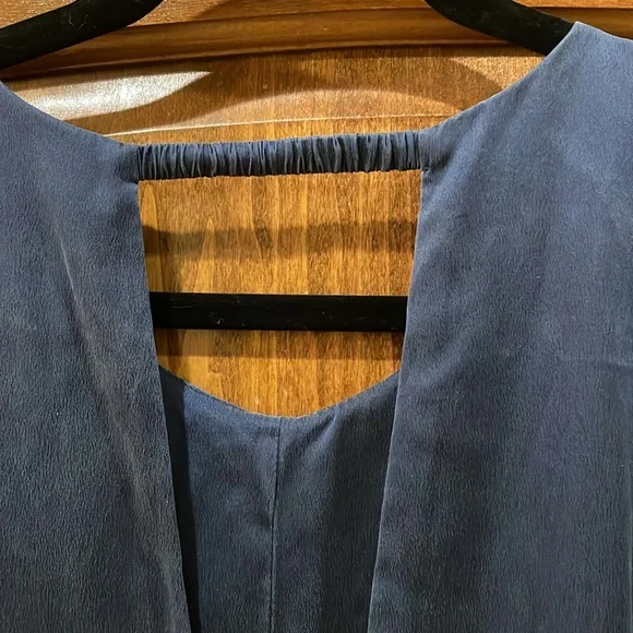 Lunya Washable Silk Racer Maxi Dress Navy Blue Deep V-Back Slit Minimalist L/XL - Picture 13 of 15